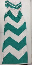 MM MM MM womens size small strapless maxi long dress green & white zig zags
