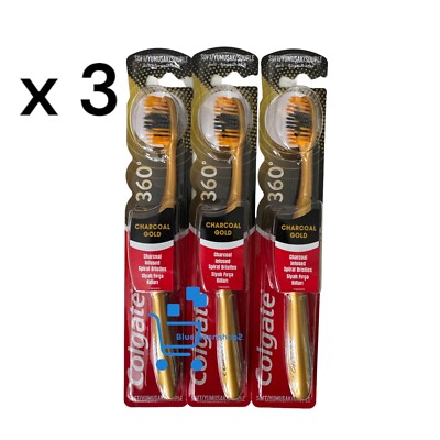 3 x Colgate 360 Gold anthrazit infundierte Spirale Borsten WEICHE Zahnbürste