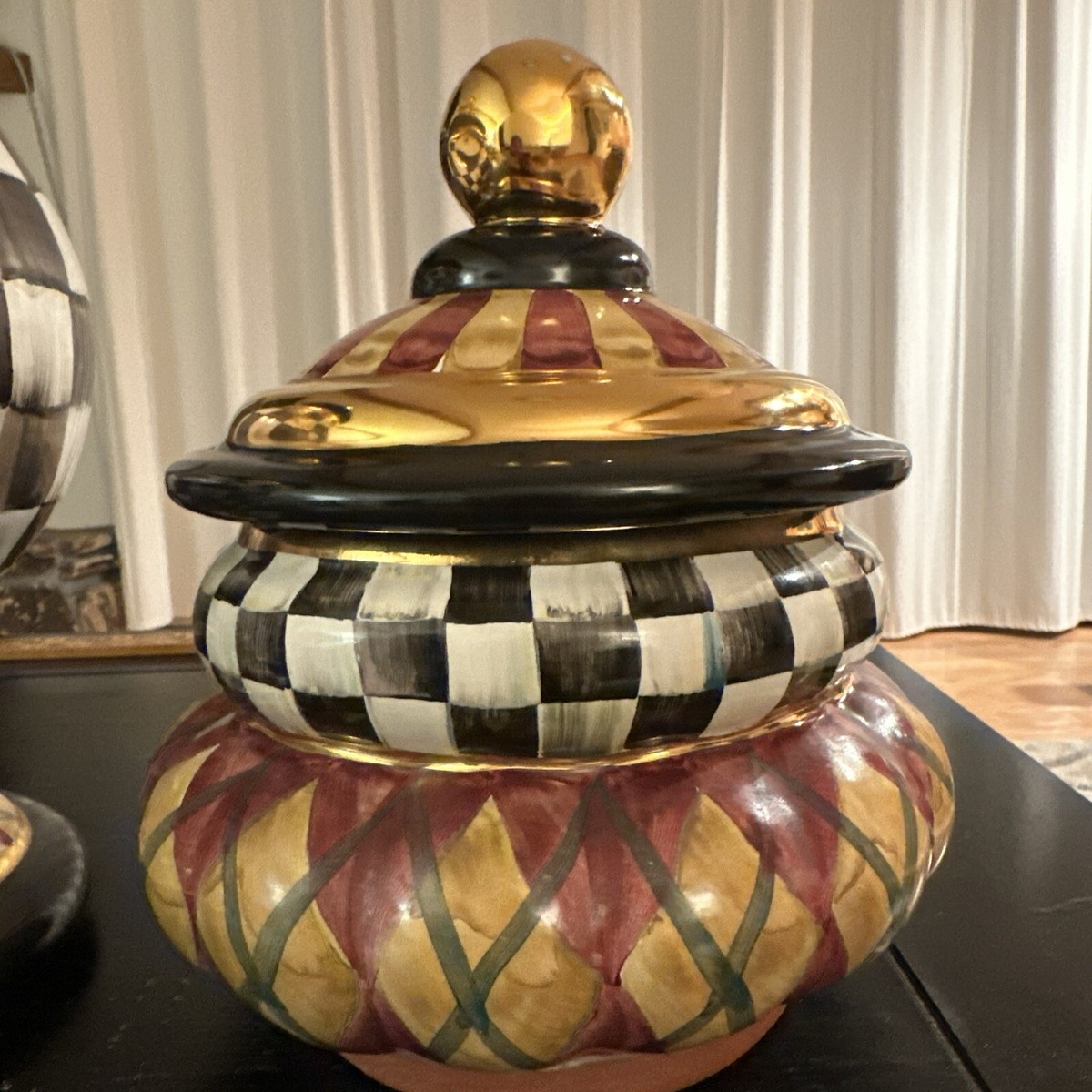 Mackenzie Childs Courtly Check And Argyle Groovy Canister