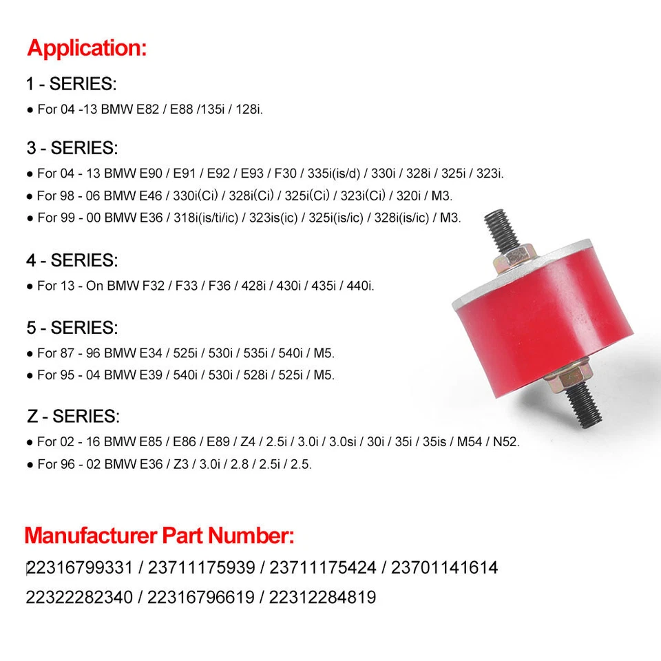 For BMW E36 E46 E90 E92 Billet Solid Poly Transmission Mounts OEM Replacement - Image 3 of 4