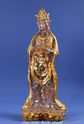 10" Old Chinese Dynasty Colored Glaze Copper Gold Guanyin Kwanyin Buddha Statue
