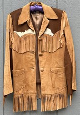 Vtg Levis Authentic Western Wear Suede Fringed Jacket With Cowhide Trim 1950's