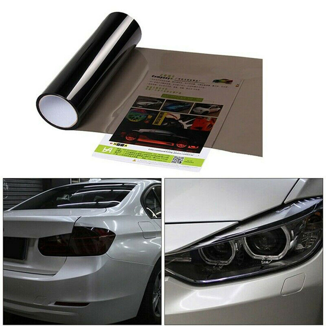 Gloss Light Black Smoke Vinyl Film for Headlight Taillight Wrap Cover Protection
