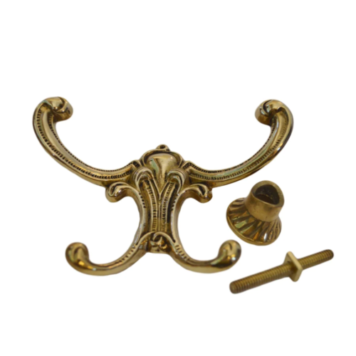 Decorative Brass Coat Hook, Double - Zdjęcie 1 z 1