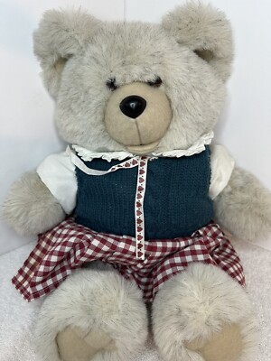 Heartline Bearnett Family Album Bear Plush MOM 1988 Green Sweater Plaid Skirt