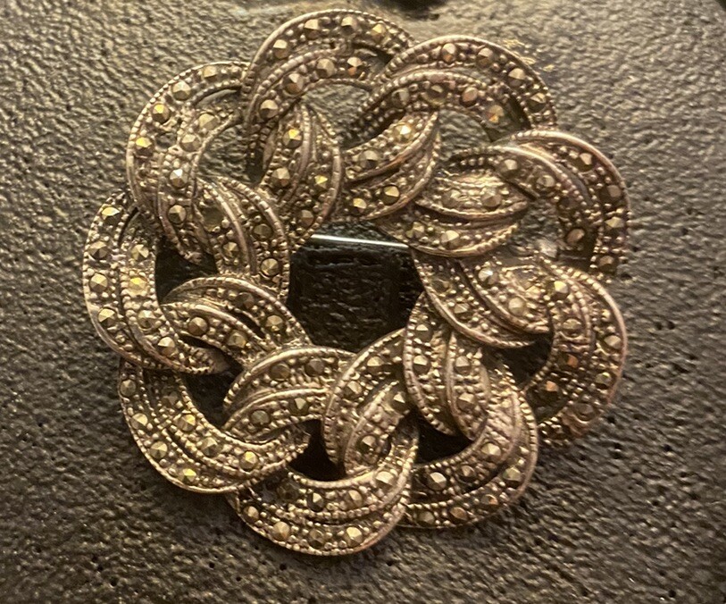 Vintage Marcasite 925 Silver Interlocking Circle … - image 6