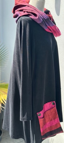 Ralston schwarz L/S Cupro Lagenlook Top hellrosa Kapuze/Schal beschriftet Small - Bild 4 von 9