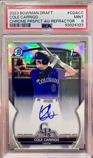 2023 Bowman Chrome Cole Carrigg Auto Refractor /499 Draft Rockies PSA 9 #CDACC