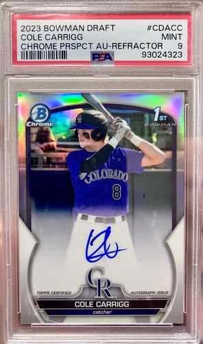 2023 Bowman Chrome Cole Carrigg Auto Refractor /499 Draft Rockies PSA 9 #CDACC - Bild 1 von 4