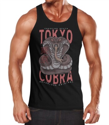 Herren Tank-Top Japan Kobra Print Motiv Tokyo Schrift Fashion Streetstyle