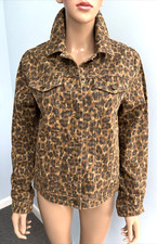 Hush 'calia' Leopard Print Denim Biker Jacket Uk 10 Ch40" Rrp £75