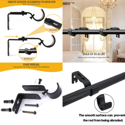 US 4 Pc Adjustable Curtain Rod Wall Bracket Hooks anchors Window Frame ...