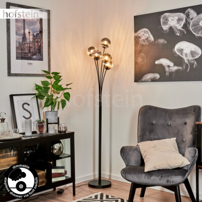 Dimmbare Boden Stand Steh Lampe Leuchte Rauchglas Wohn Schlaf Zimmer Beleuchtung