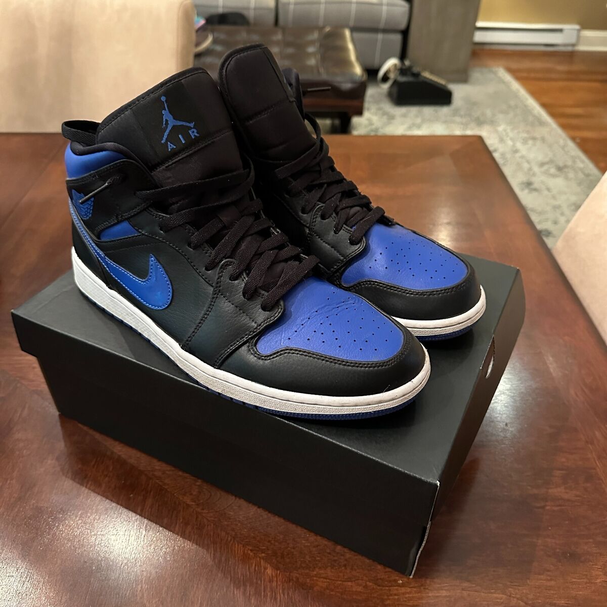 Nike Air Jordan 1 Mid Black Hyper Royal Sneakers | Men's Nike Air Jordan 1 Mid Black Hyper Royal Sneakers | Men's