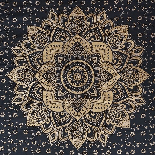 Black and Gold Mandala Printed cotton tapestry handicraft hippie Wall Hanging