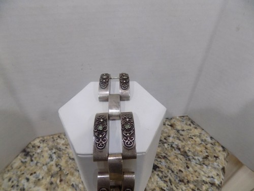 Pre-1948 Wide Mexico Silver Art Deco Oxidized Track Link Bracelet 68. Grams 7" - Picture 11 of 12