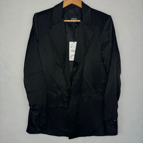 NWT Zara Tuxedo Satin Effect Collar Black Blazer Quiet Luxury Minimalist Size S - Picture 2 of 7
