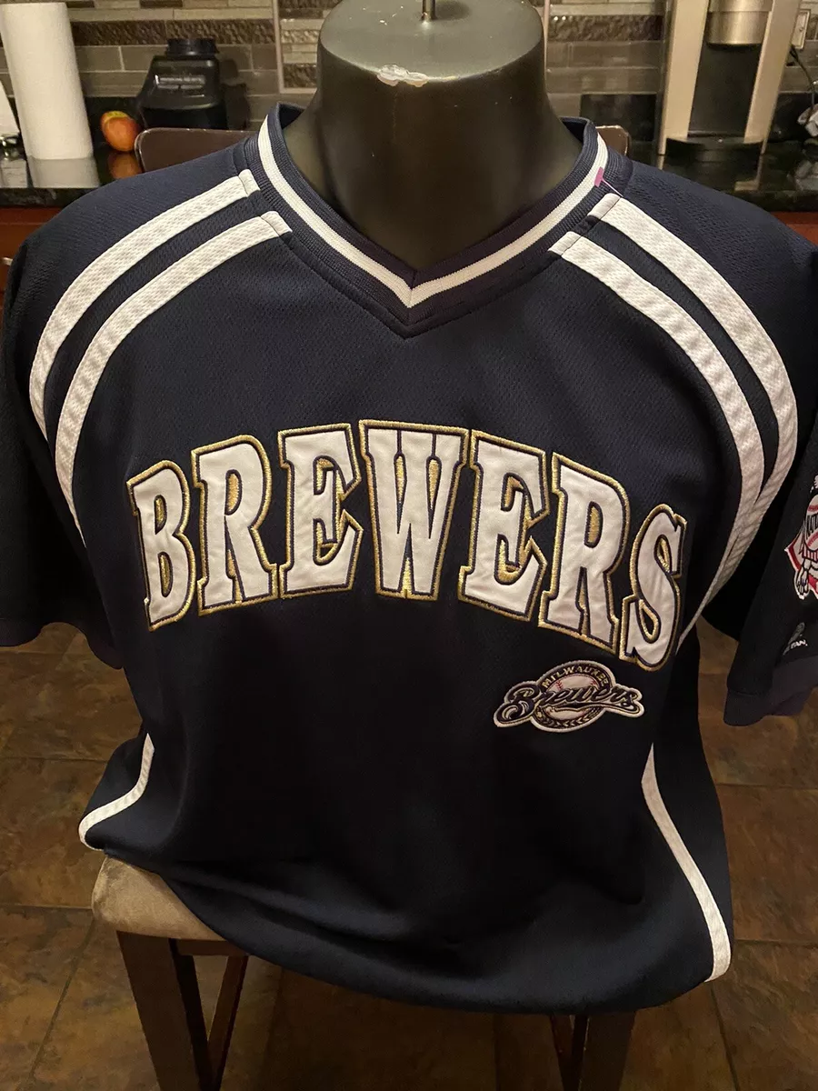 Milwaukee Brewers True Fan Blank Navy Baseball Jersey Mens XL