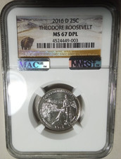 :2016-D 25C THEODORE ROOSEVELT NORTH DAKOTA ATB NGC MS67DPL MAC RARE R8 TOP POP