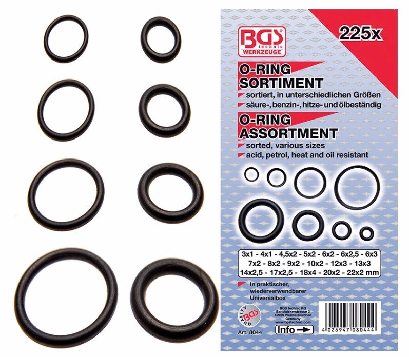BGS 8044 Kit O-Ring Metrici 225 Pezzi NBR Guarnizioni Professionali