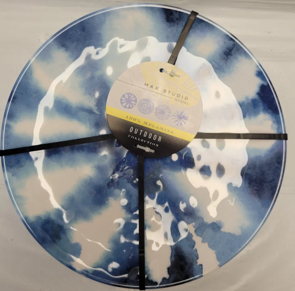 4ct Max Studio Melamine Dinner Plate Set Blue Watercolor Abstract Design Coastal - Image 3 of 4