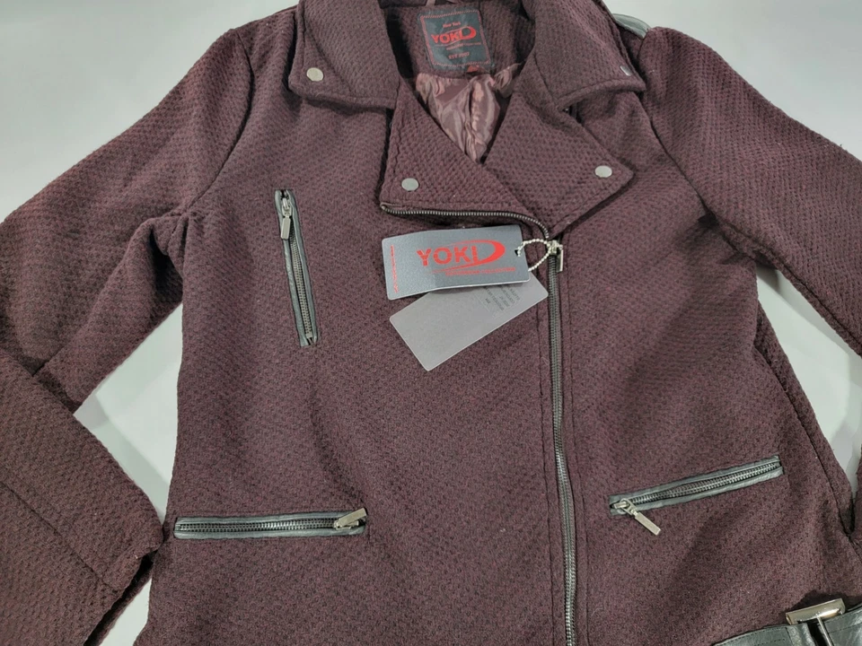 NEW! NWT Yoki Women'S Zip-Up Pea Coat Burgundy Size XL MSRP $94 JW2165-4 - Image 2 of 4