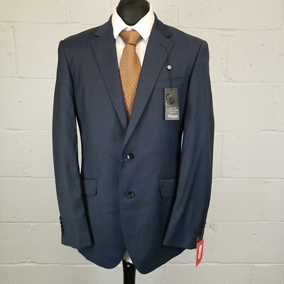 T.M.Lewin Blazer Sakko 41 REG blau FITTED Merinowolle 2 Knopf uni UVP 200£