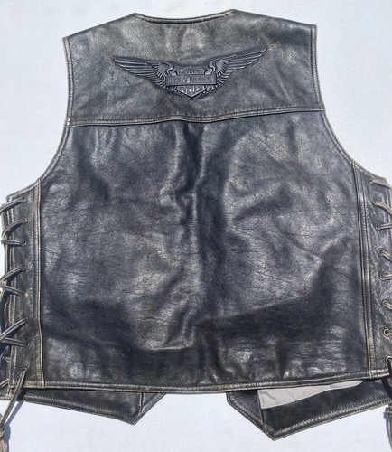 Harley Davidson Men PANHEAD Leather Vest Brown Chain Vintage Distressed Medium - Picture 10 of 12