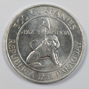1973 Paraguay 300 Guaranies .720 Silver AU
