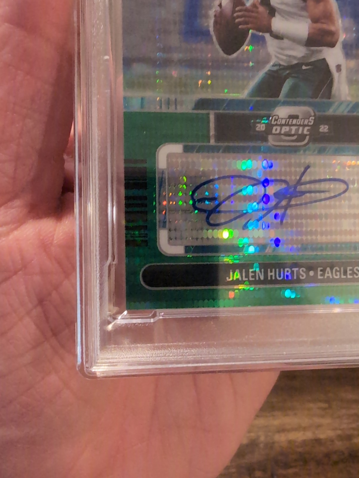 Panini 2022 Contenders Optic Jalen Hurts Perennial Auto Green Pulsar /20 PSA 9 view 5