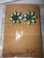 925 Sterling Silver Enameled Flower Stud Earrings New in Package