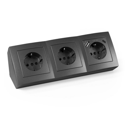 Flair Anthrazit matt Steckdosen-Block 3fach+USB-C/USB-A 45°Grad Eck McPower