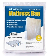 1-Pack 4 Mil King Mattress Bag with Adhesive Strip for Moving Storage