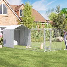PawHut Large Outdoor Dog Kennel w/ Cover Rotating Bowls 19.7' x 7.5' x 7.5'