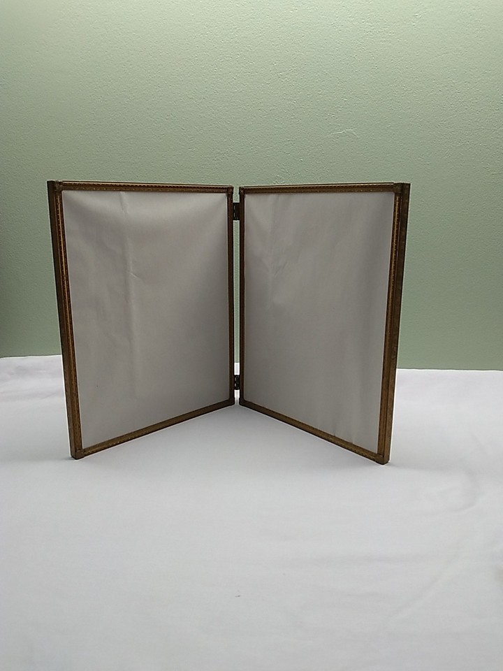 2 Vintage Gold Tone Metal Bi-fold Double Picure Frames 8x10 | eBay