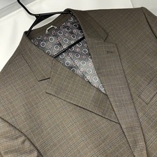 Oak Hill Blazer Mens 3XLT 54L 56L Brown Plaid Blue Windowpane Sport Coat DXL