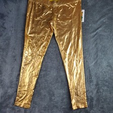 Tipsy Elves Leggings Women's XL Gold Metallic Shiny Disco Festival Costume New