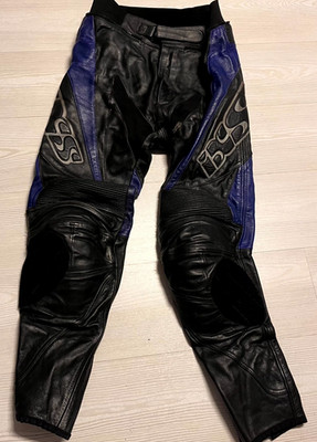 IXS Motorcycle Trousers Mens Size 52 Black Blue Genuine Leather Knee Protectors