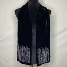 V. FRAAS Silk Velvet Beaded Embroidery Evening Scarf Art Deco Glam 58”X 8”