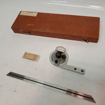 Vintage Mitutoyo 187-906 Universal Bevel Protractor Set In Original Wood Case