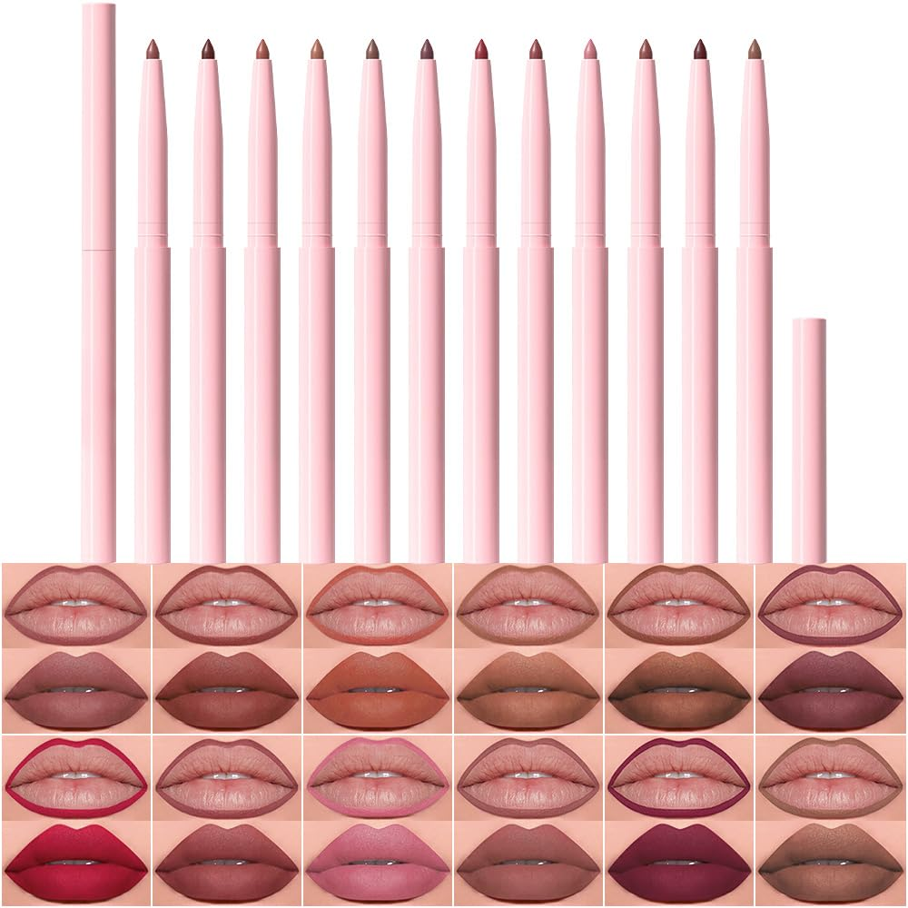 12Pcs Retractable Lip Liner Pencils Set for Painting Outline Plump Lips, Mauve M