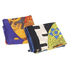 CELINE Scarf Silk 2 Set Black Navy Auth am9987