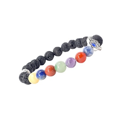 7 Chakra Bracelet with Hamsa Evil Eye & Lava Stone Men Women, 8-MM Hand Beads Cr