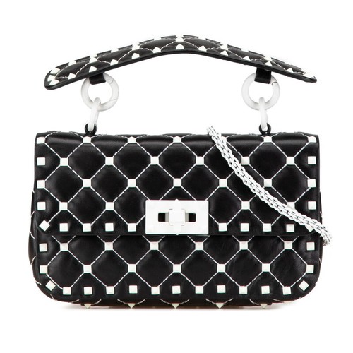 Valentino Rockstud Spike Shoulder Bag Black White Leather Women s VALENTINO Used
