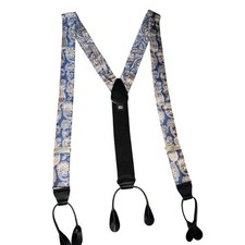 Jos. A. Bank Y-shaped Paisley Print Tan Blue Adjustable Suspenders Black Accents