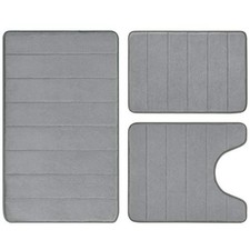 Dark Grey Memory Foam Bathroom Rug Set 3 Piece, Non Slip Extra Soft Absorbent