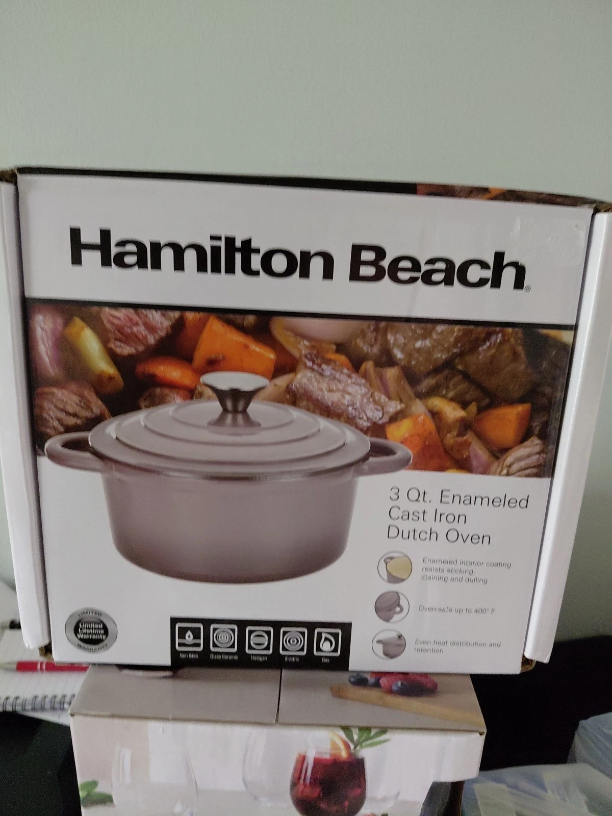 New Hamilton Beach 3 Qt. Enamored Cast Iron Dutch Oven, Gray