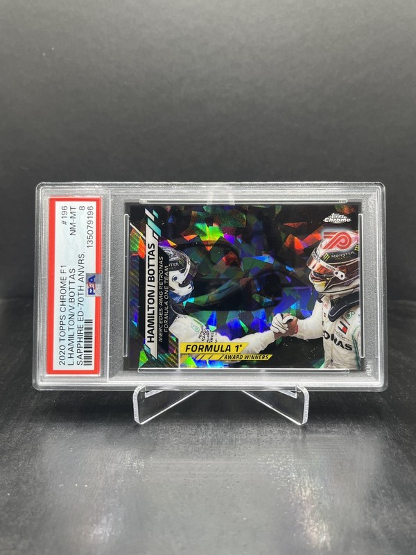 2020 Topps Chrome Sapphire F1 Hamilton / Bottas 70th Annv. 56/70 PSA 8 #196