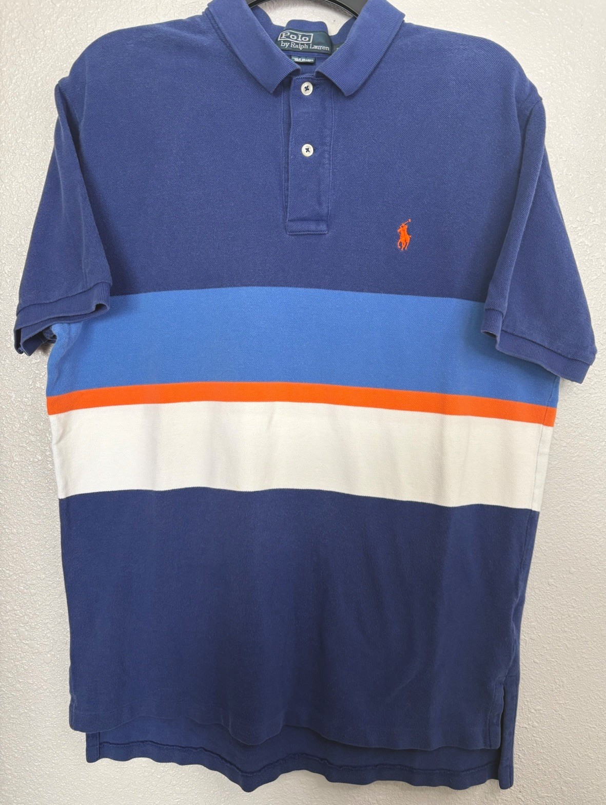 Polo Ralph Lauren uomo camicia blu a righe taglia grande colorblock rugby preppy pony