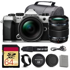 OM SYSTEM OM-5 Mark II Camera 12-45mm PRO Lens Silver Travel Bundle